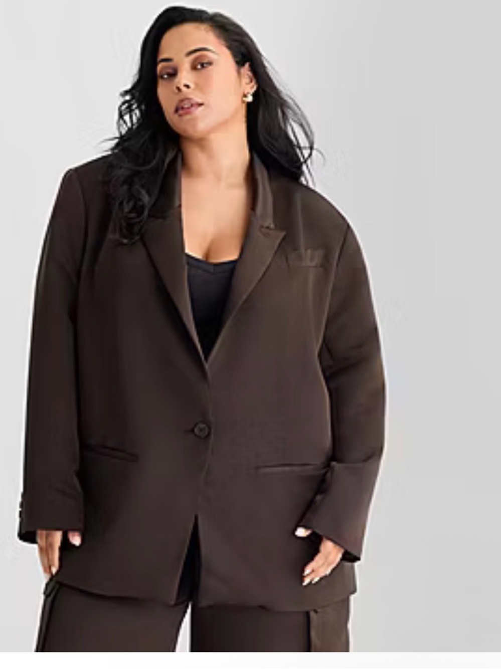 Ashley Graham Oversized Brown Single-Button Blazer